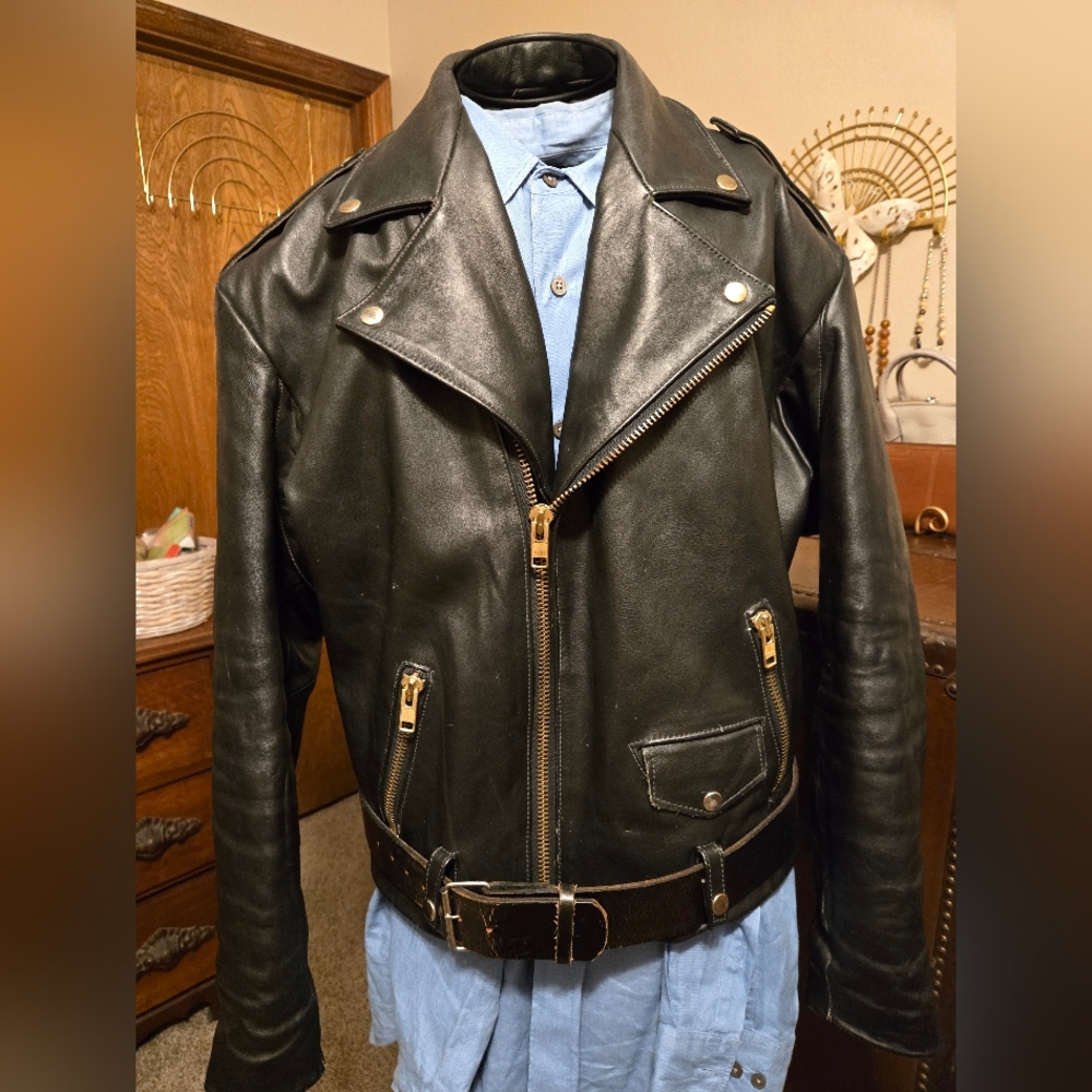 Vintage Espinoza's Black Genuine Leather Biker Jacket